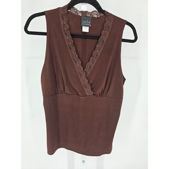 JKLA California Tops - JKLA California Womens Sz XL Sleeveless Top Brown Lace Neckline V Neck Y2K